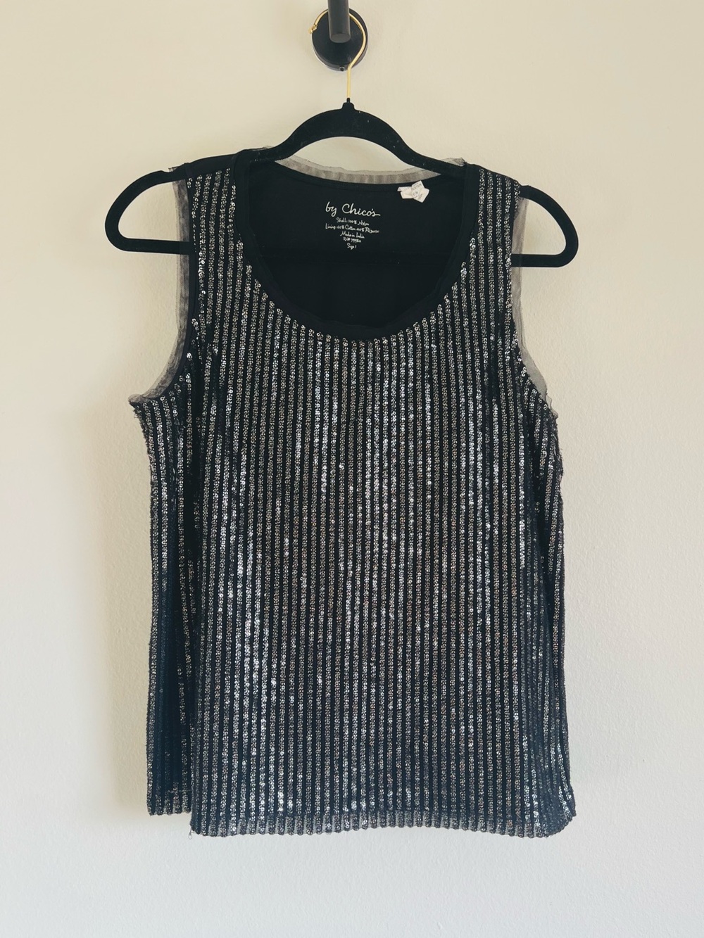Chico's Black Sequin Stripe Tank Top